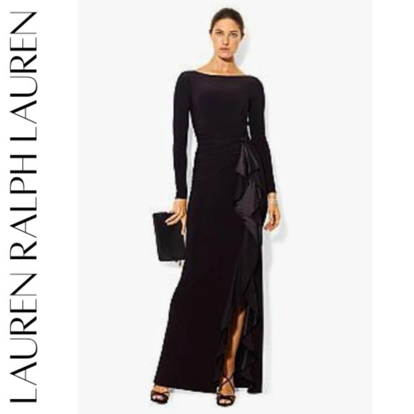 Lauren Ralph Lauren Dresses & Skirts - LAUREN RALPH LAUREN EVENING 100% Silk Ruffle Trim Jersey Evening Gown, 10